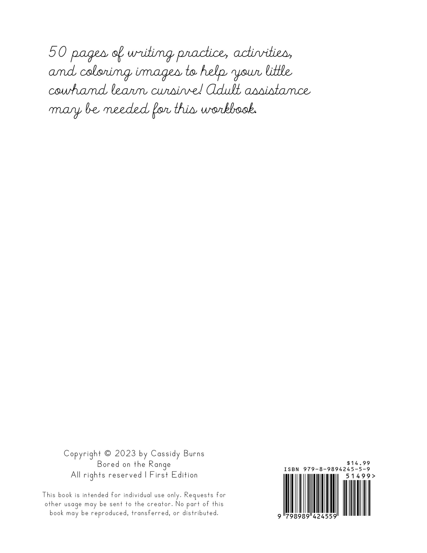 50 pages of cursive writing practice, activities, and coloring images to help your little cowhand learn cursive! Adult assistance may be needed for this workbook. Bored on the Range creates agriculture-related educational workbooks to supplement student's